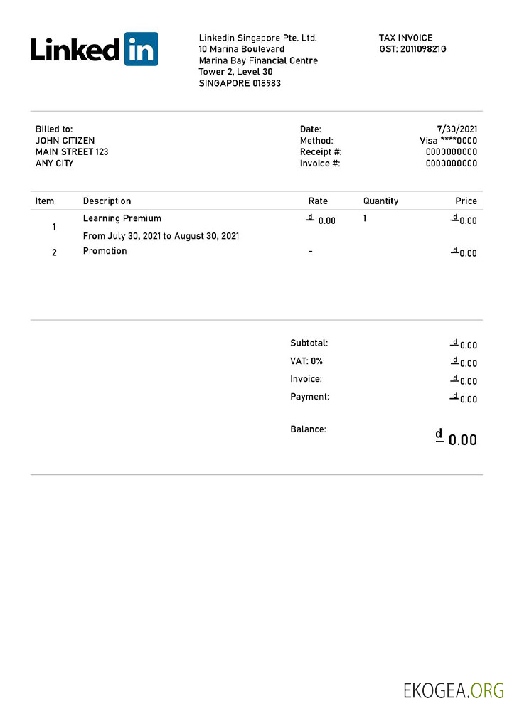 Modèle de facture Linkedin aux États , Unis